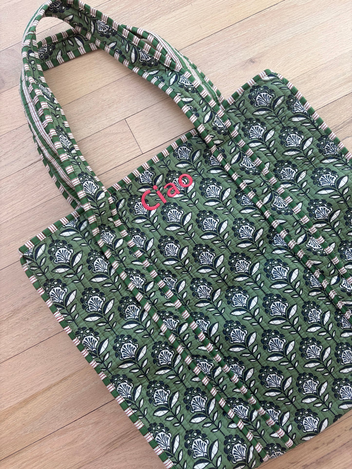 Embroidered Quilted Tote Bag