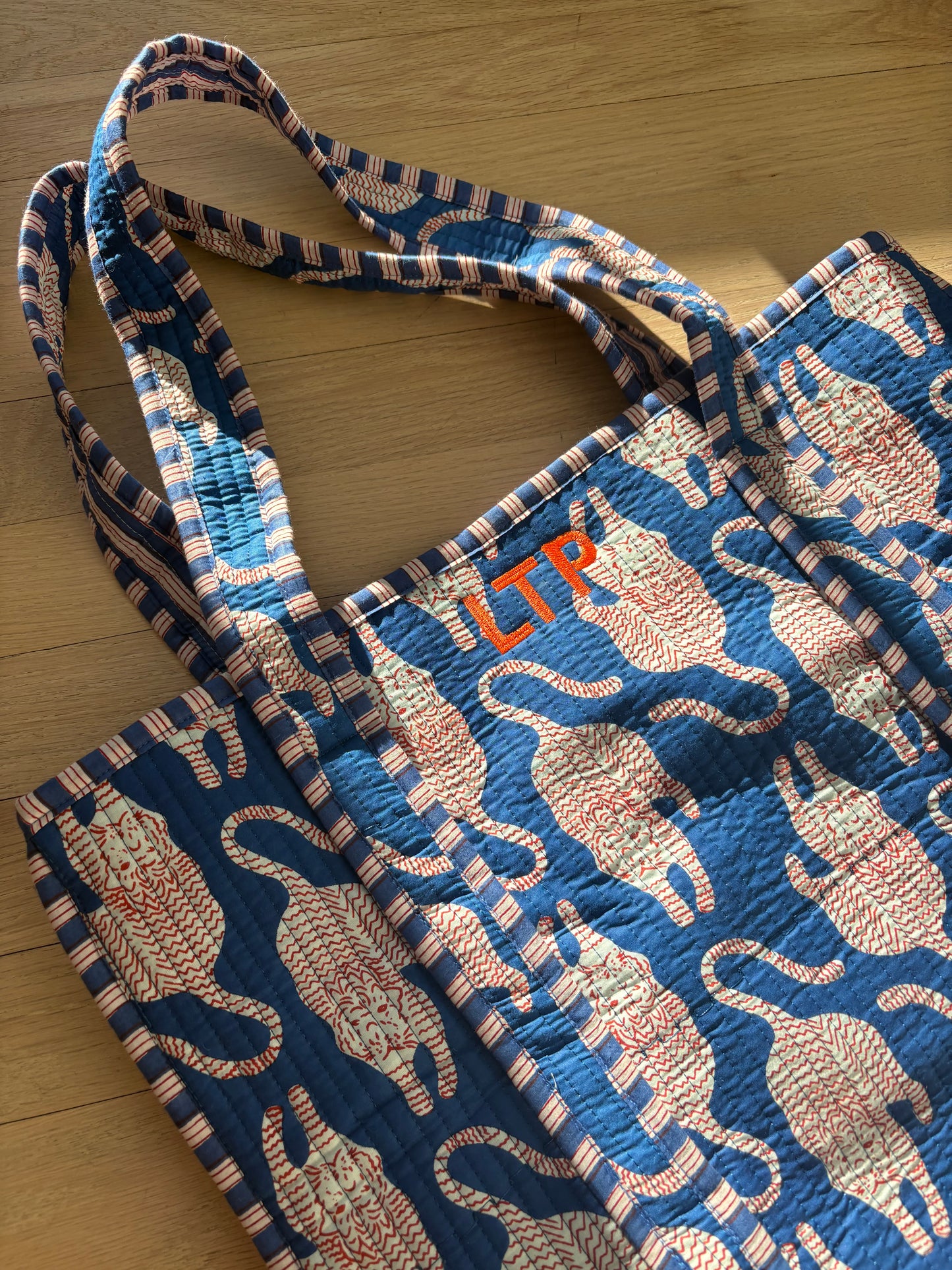 Embroidered Quilted Tote Bag