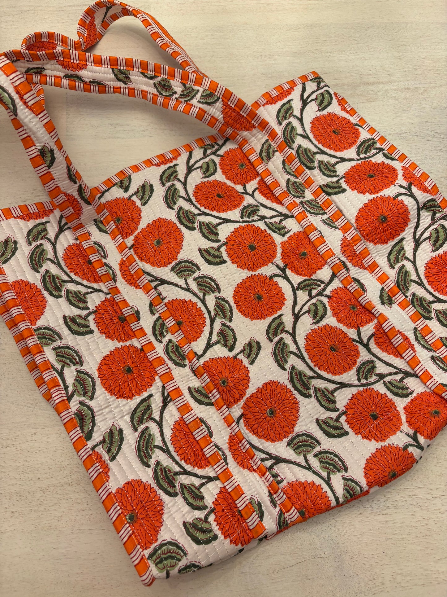 Embroidered Quilted Tote Bag