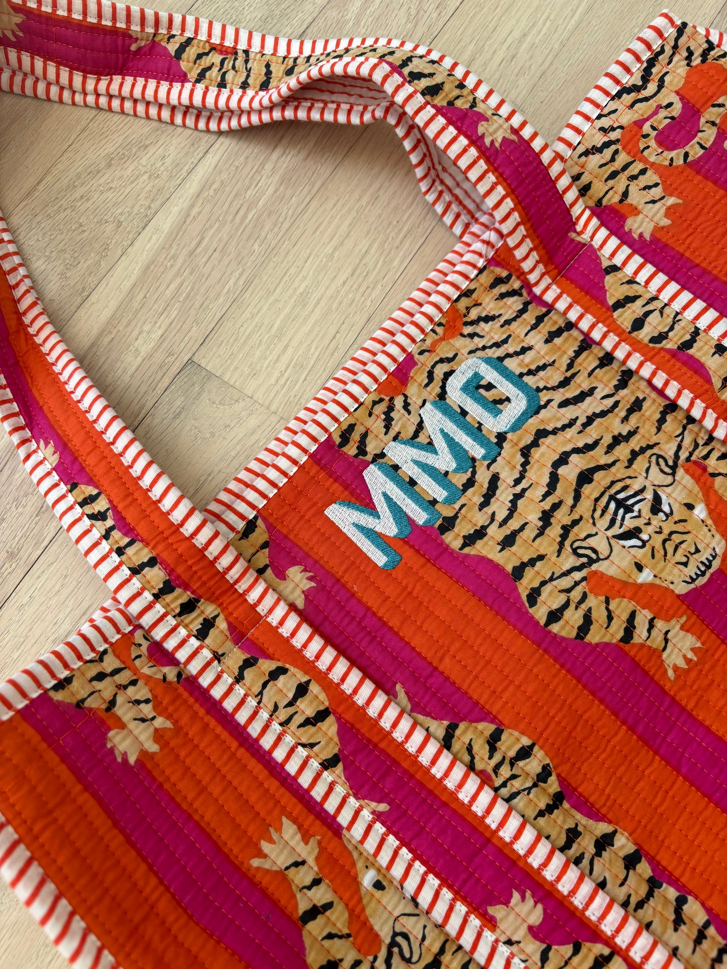 Embroidered Quilted Tote Bag