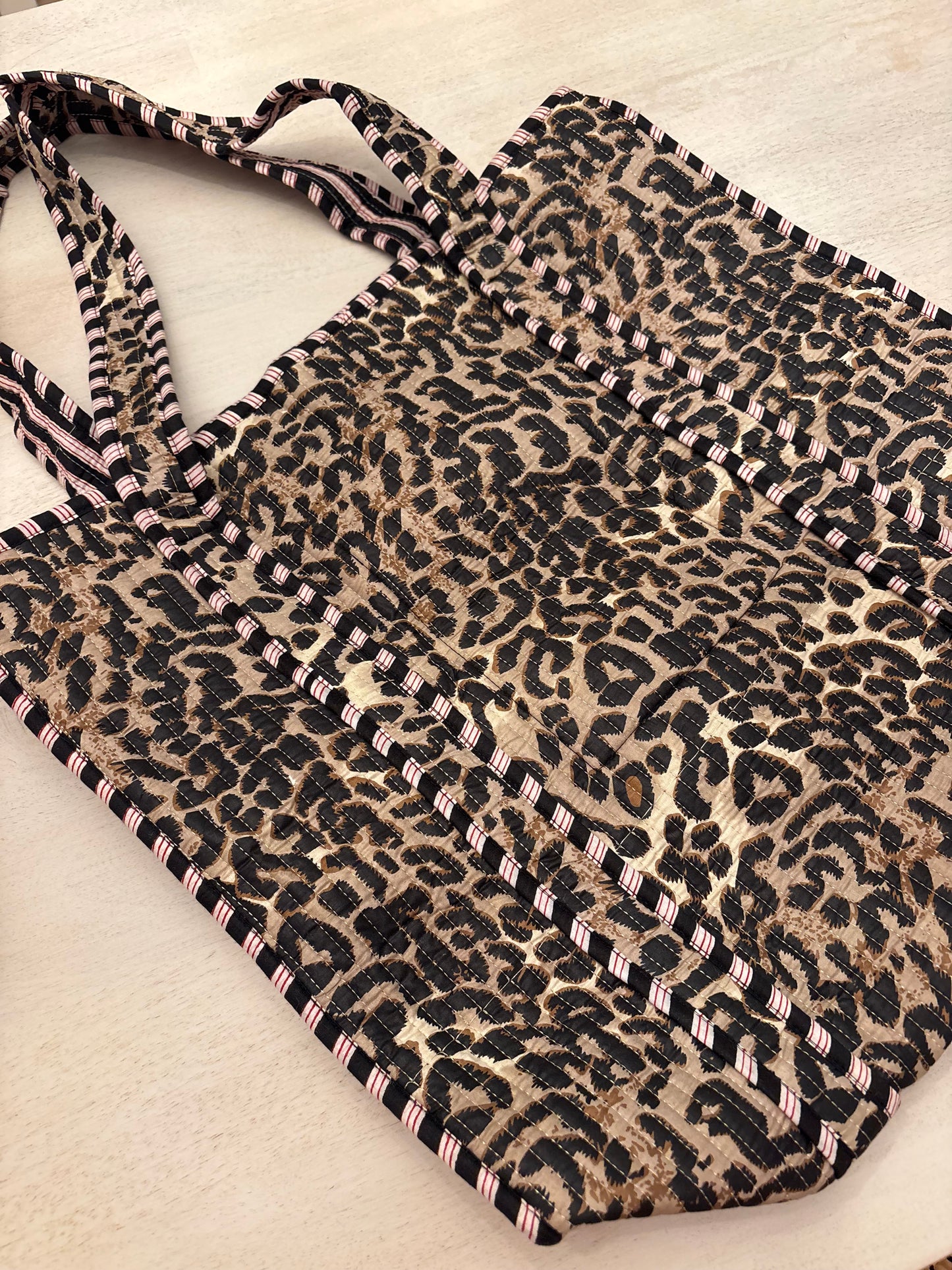 Embroidered Quilted Tote Bag