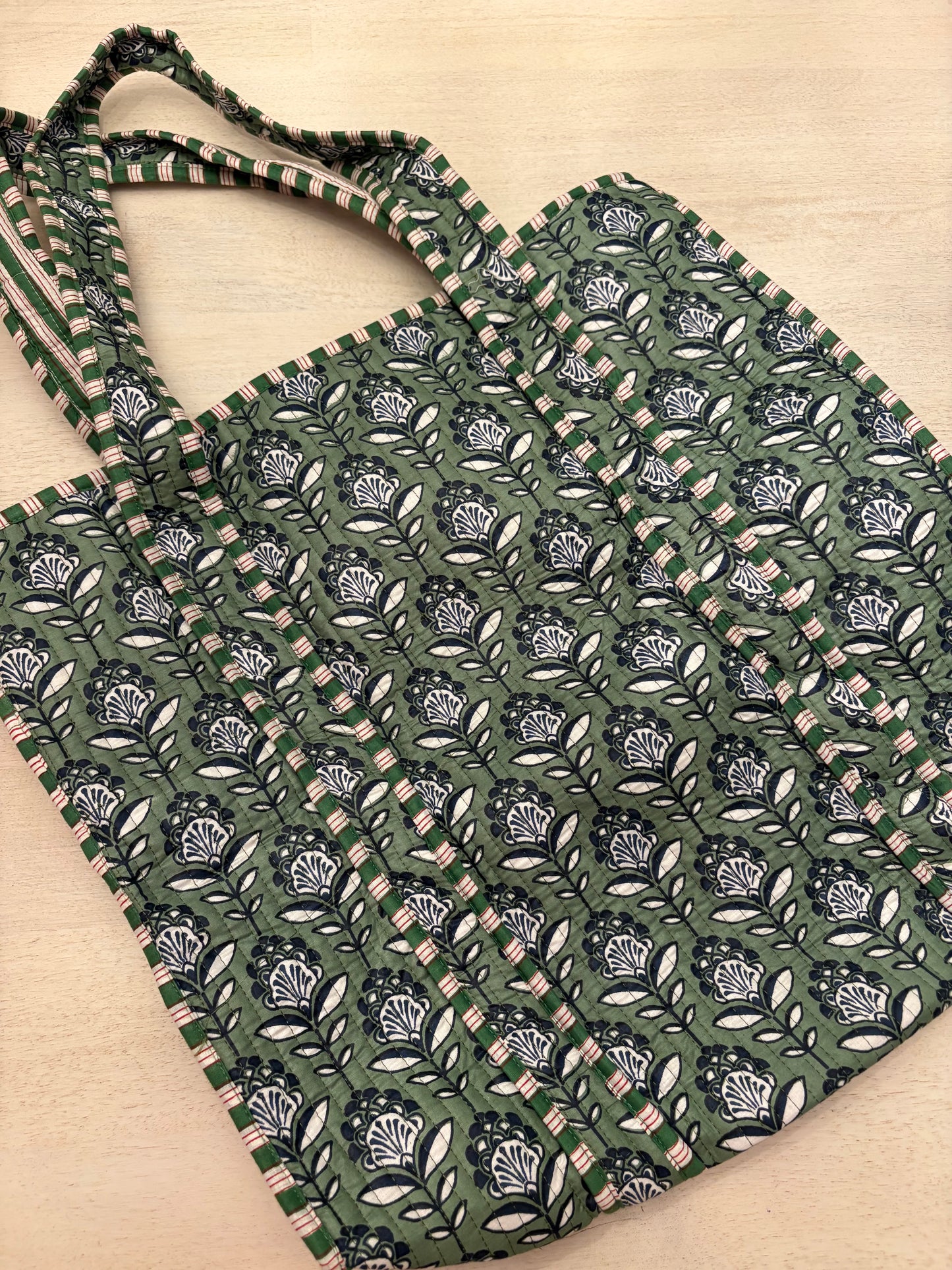 Embroidered Quilted Tote Bag