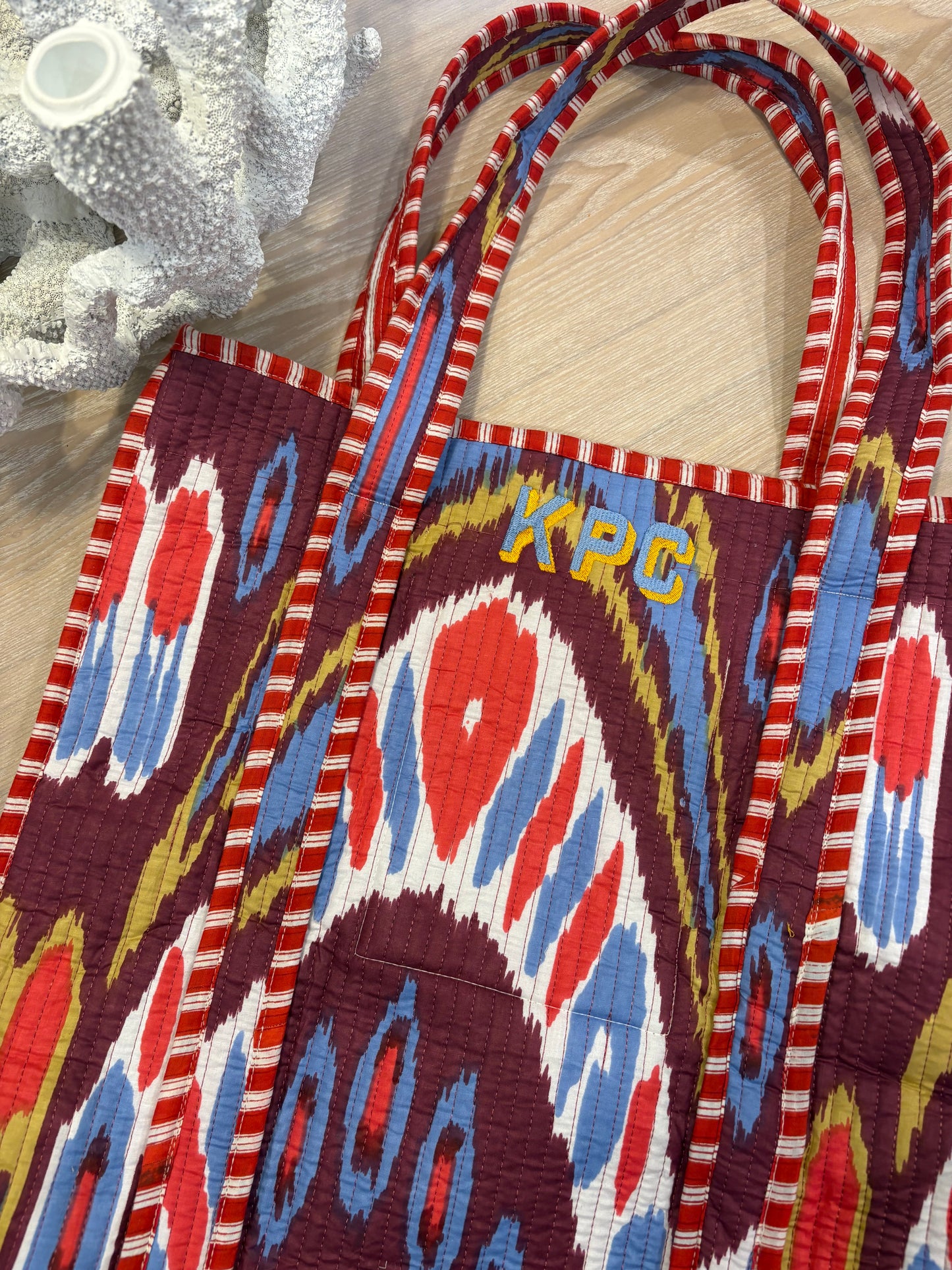 Embroidered Quilted Tote Bag