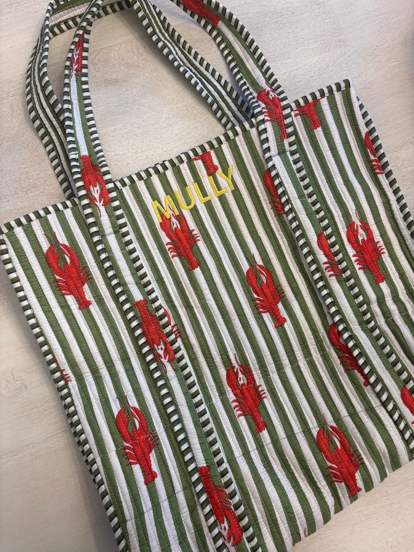 Embroidered Quilted Tote Bag