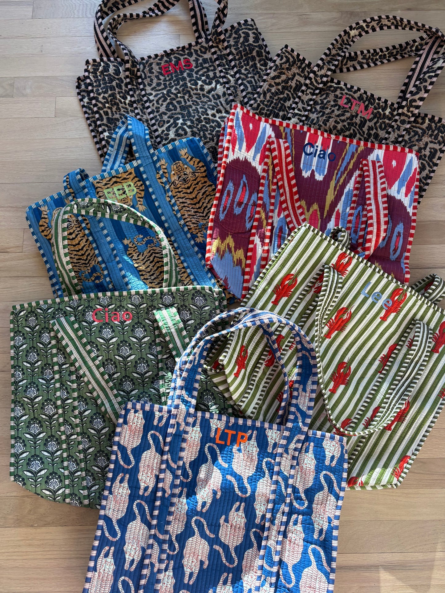 Embroidered Quilted Tote Bag