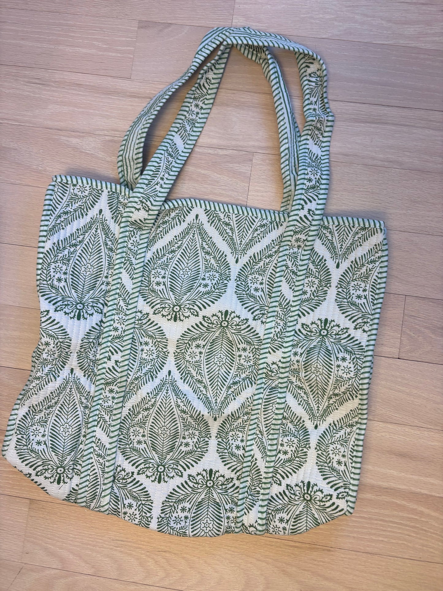 Embroidered Quilted Tote Bag