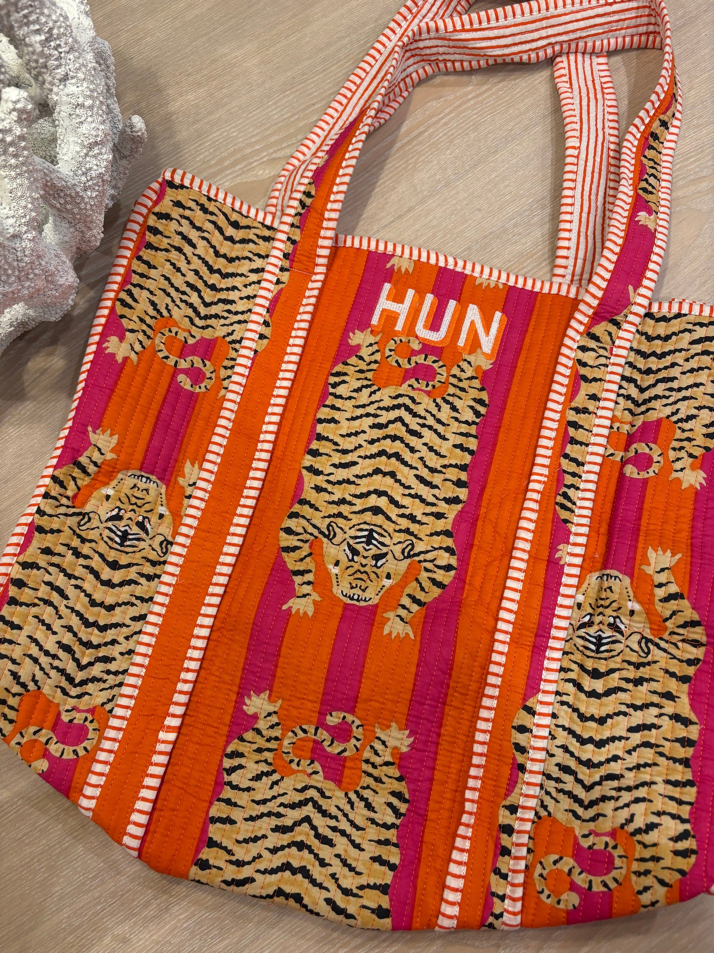 Embroidered Quilted Tote Bag