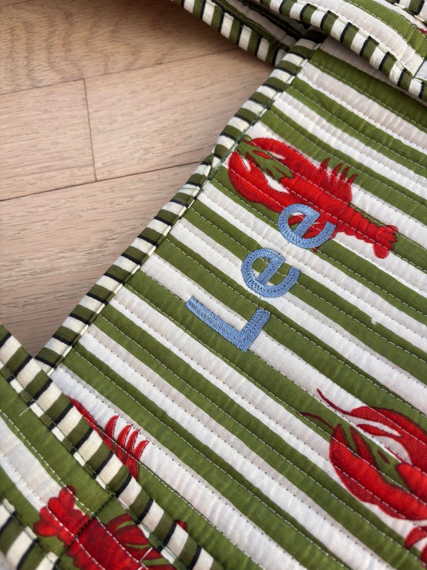 Embroidered Quilted Tote Bag