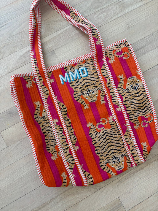 Embroidered Quilted Tote Bag